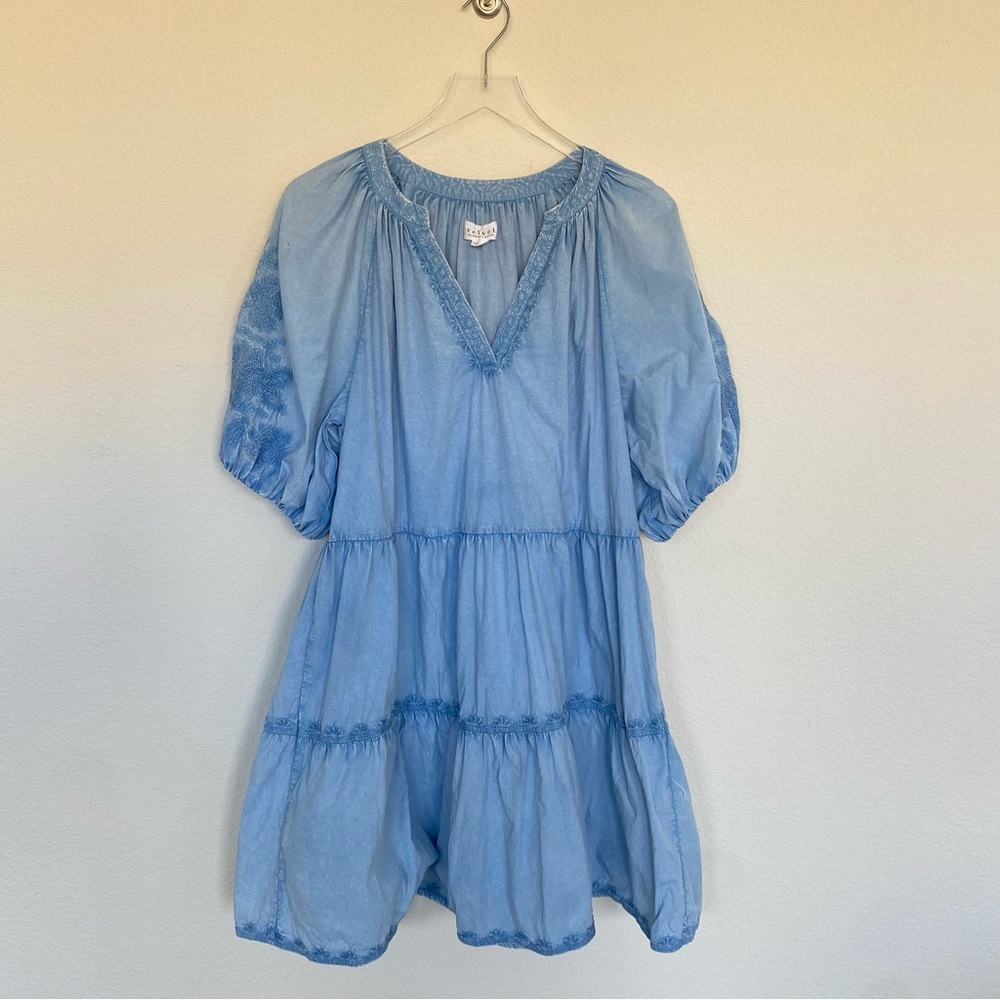 VELVET BY GRAHAM & SPENCER Chrissy Tonal Embroidery Chambray Dress | M - Picture 3 of 13